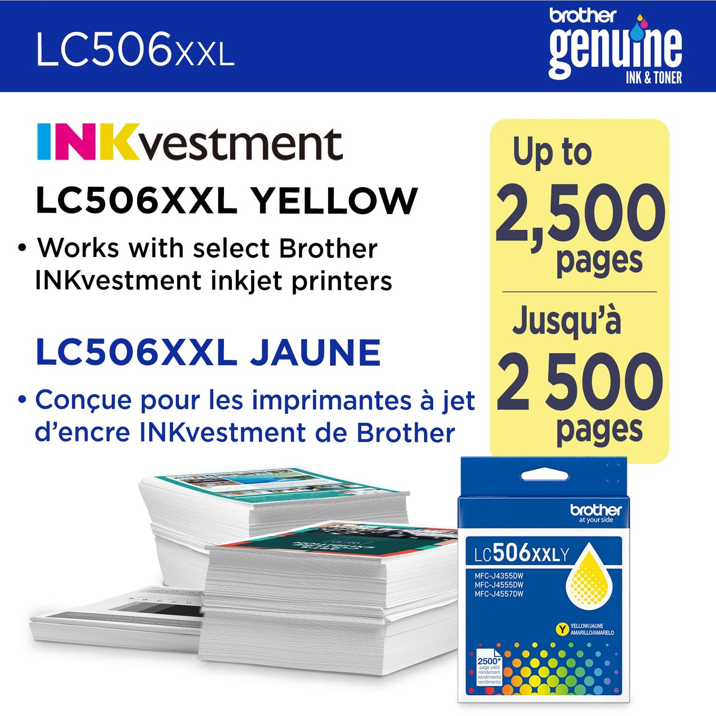 Brother Genuine LC506XXLY Super High Yield Yellow Ink Cartridge (for use INKvestment 4355, 4555, and 4557 Printers)