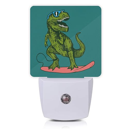 Oeaskly Dinosaur Night Light,Happy Dinosaur Surfer Night Lights Plug into Wall with Dusk to Dawn Light Sensors 0.5W Dim Night-Lights for Bedroom
