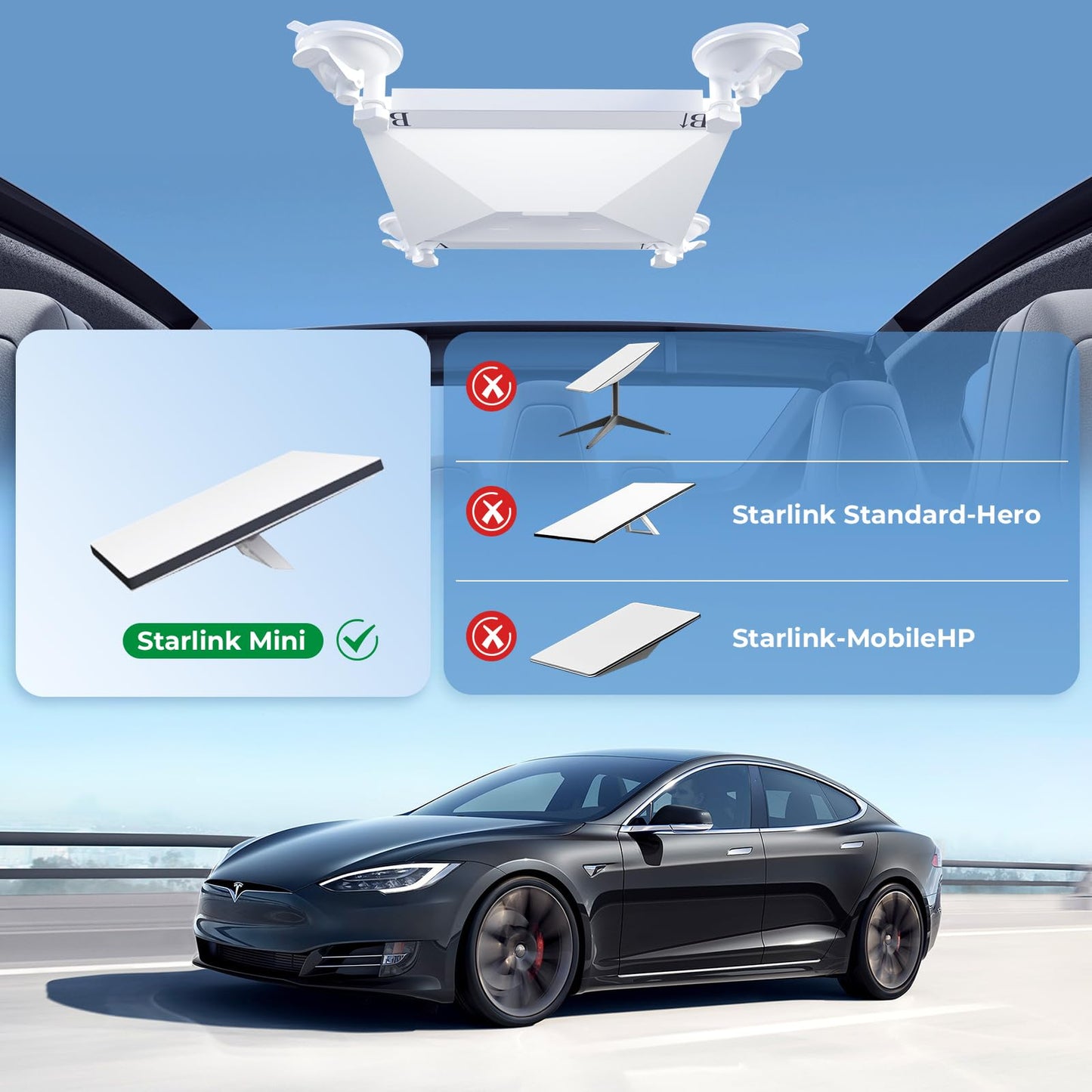 vutnuny Starlink Mini Car Mount, Starlink Mini Accessories for Car Windows & Sunroofs, Secure Mounting Kit with 2 Spare Cups & Anti-Slip