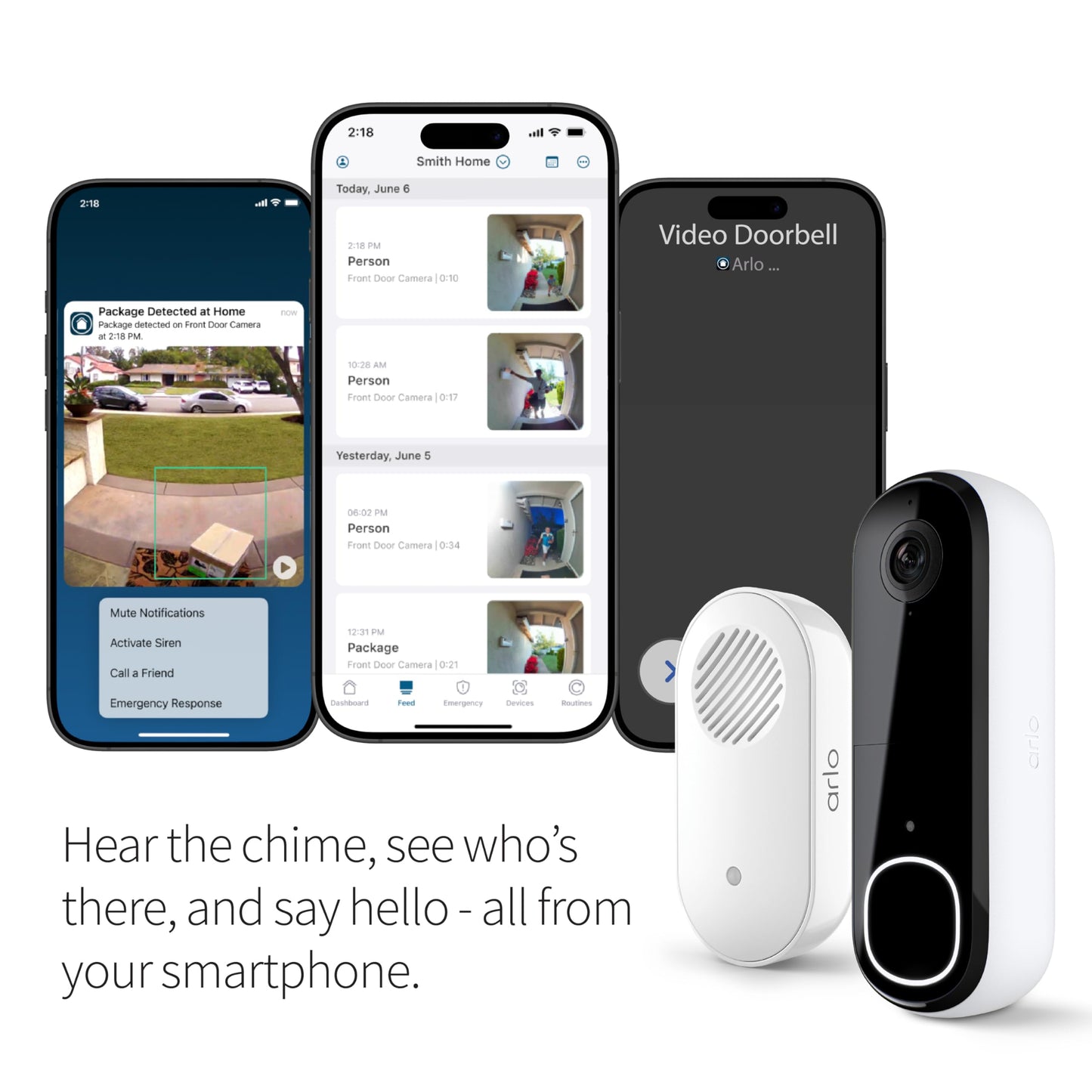 Arlo Video Doorbell 2K + Chime 2 (2nd Gen, Latest Release), Wireless or Wired Option, 2-Way Audio, Night Vision, Head to Toe View, Package Detection