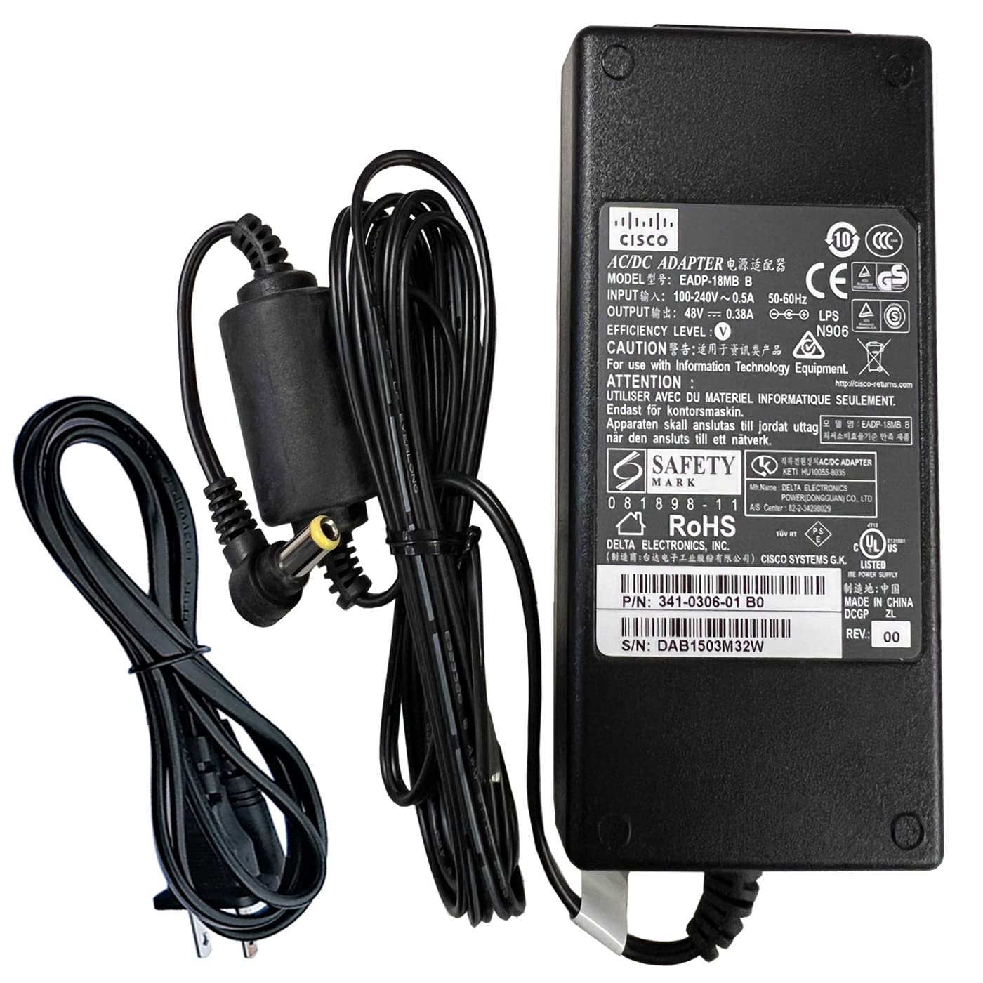 Genuine 48V UL AC/DC Adapter Compatible with Cisco Aironet 1700 2700 3700 3700i AIR-CAP3702I-A-K9 B-K9 R-K9 E-K9 AIR-LAP1142N-A-K9 AIR-CAP1702I-A-K9…