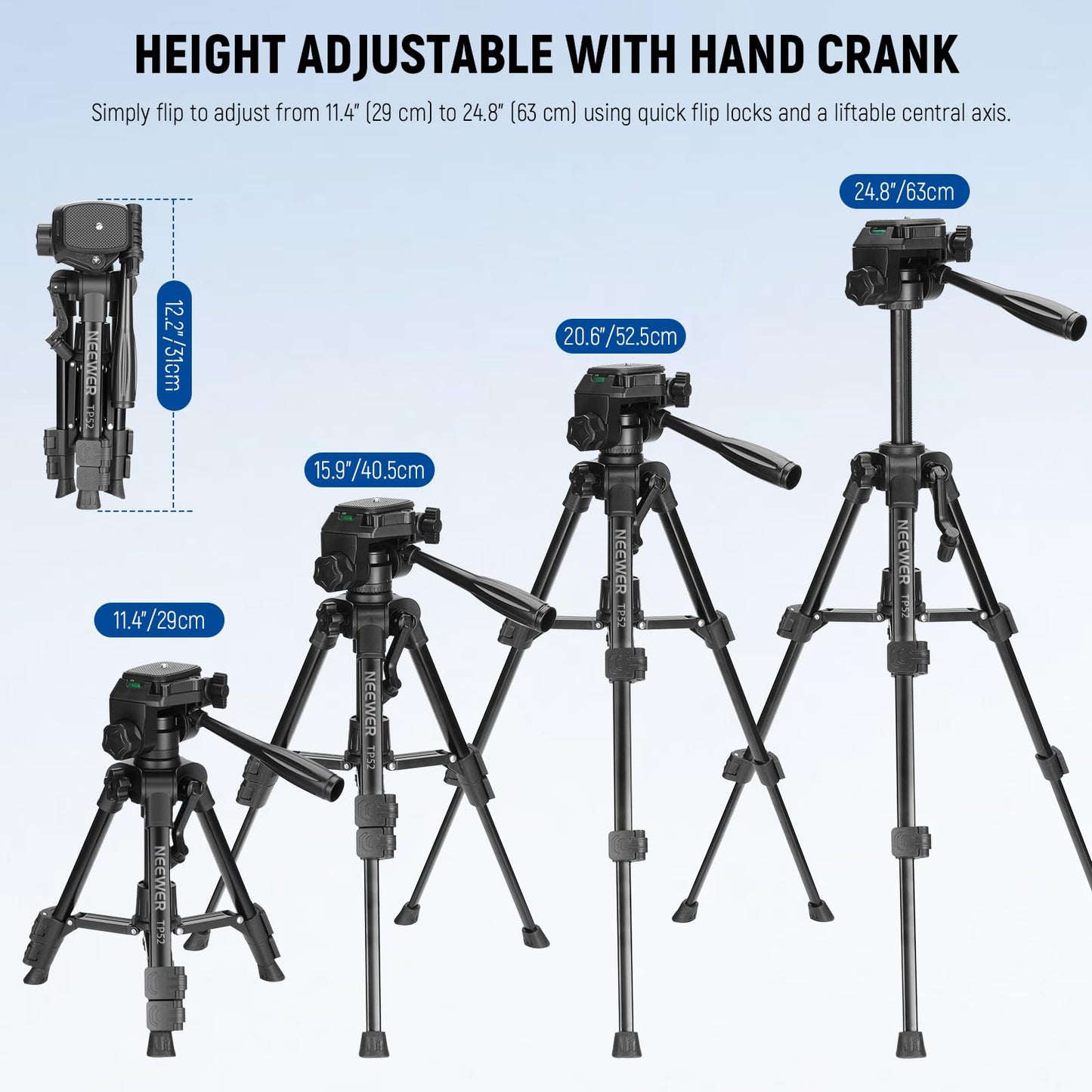 NEEWER ENTRY LEVEL VERSION Mini Desk Tripod for Camera, Small Compact Portable DSLR Camcorder Webcam Stand, 3 Way Pan Tilt Head Cell Phone Holder