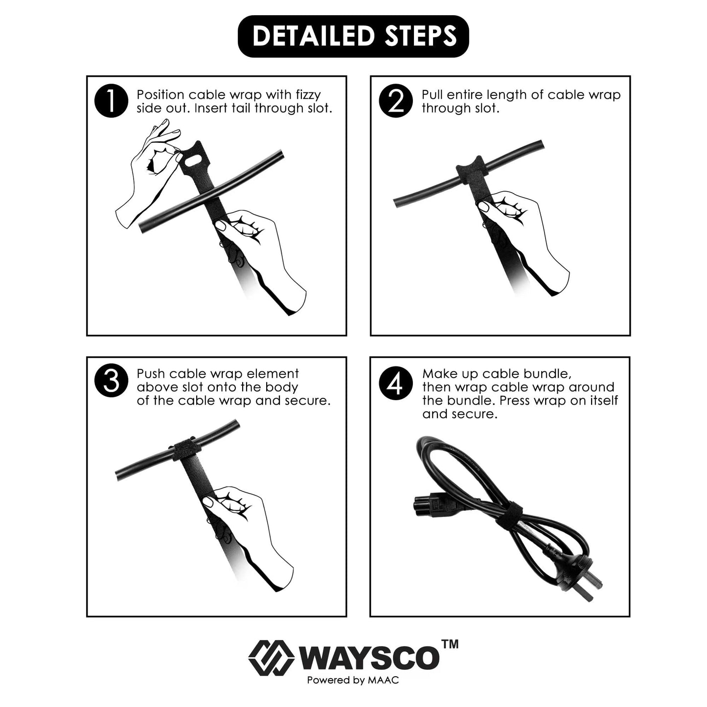 WAYSCO Reusable Cable Ties Black 8 inch (60 pcs), Cable Management Cable Organizer Cable Straps,Wire Cord Organizer Management Straps Ties.