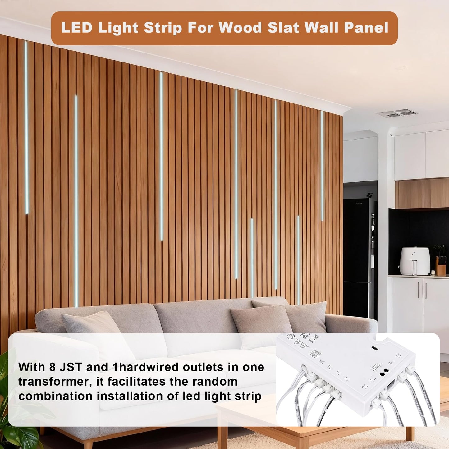 CUBITOR Under Cabinet Led Light Strip kit,2 Roll x 16.4ft Cuttable 6500K COB,Diffused Power with 8 JST & 2 Hardwired Outlets,Touch Sensor for Gun Safe