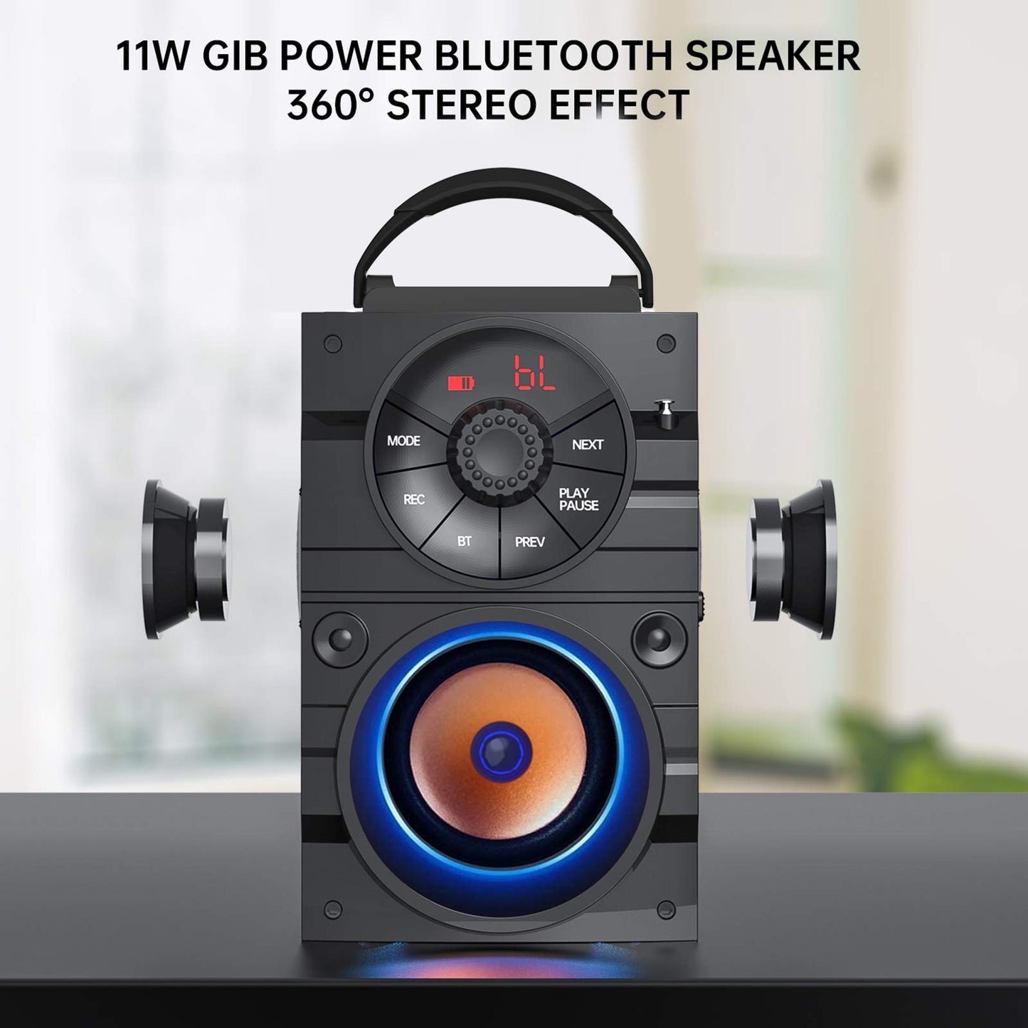 Aesackir Portable Big Bluetooth Speakers with Light, Wireless with Subwoofer, FM Radio, LED Lights, EQ, Booming Bass, Bluetooth 4.2 Stereo Loud
