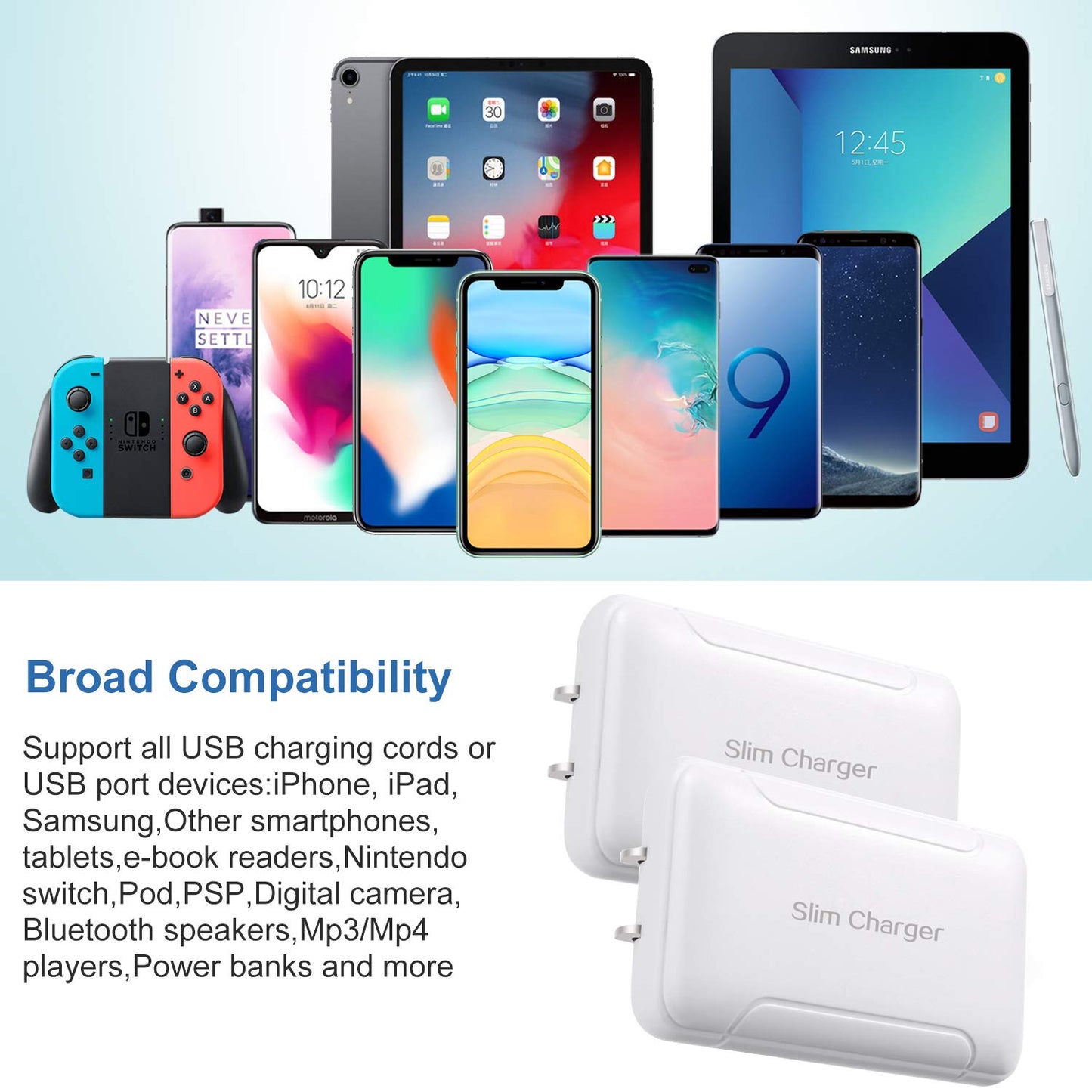 Slim Wall Charger, 2 Pack 3A/5V Dual Port USB-A Wall Charger with Foldable Plug, Flat Double USB Wall Plug Portable Fast Charging Block for iPhone