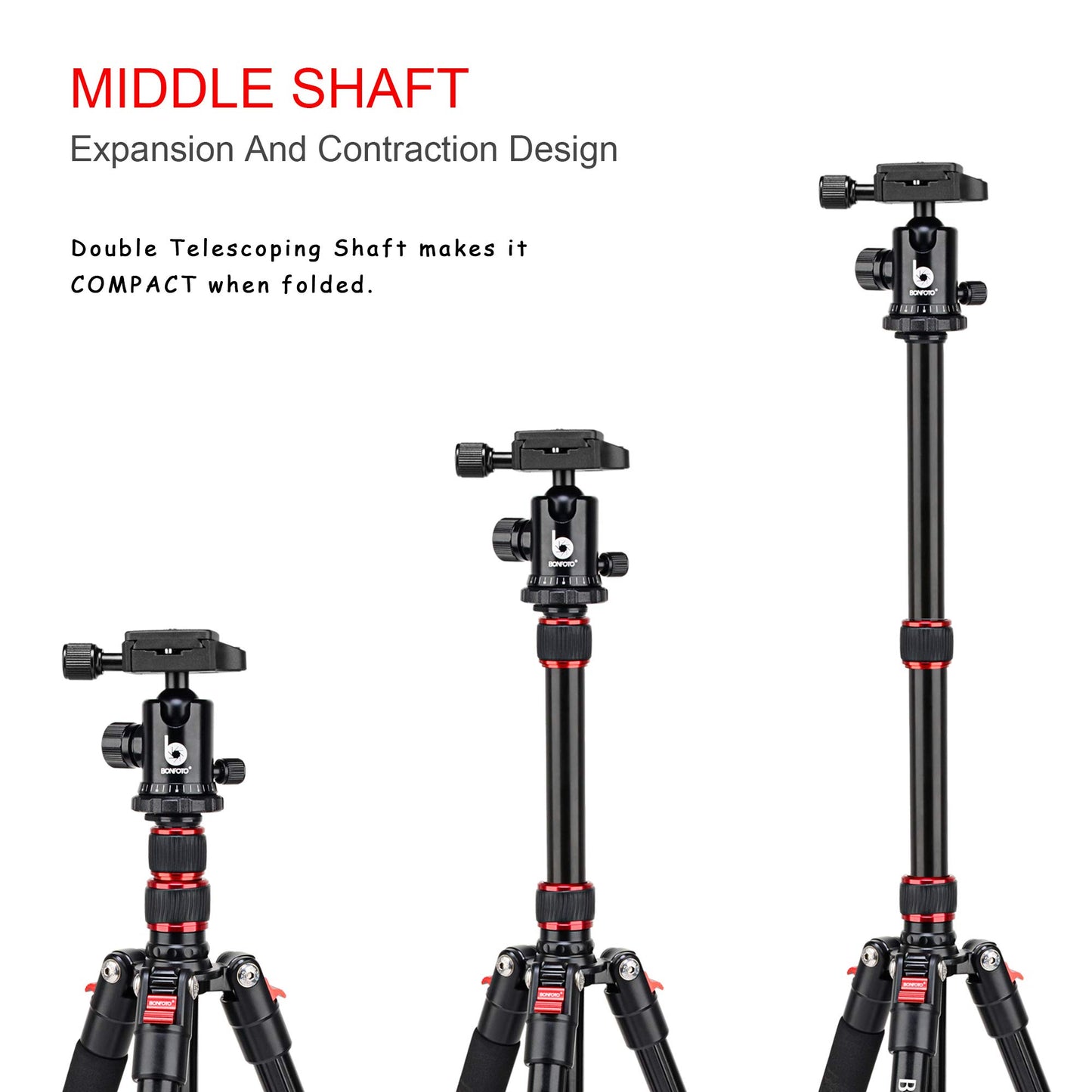BONFOTO B690A Camera Tripod for Travel,Lightweight Aluminum Portable DSLR Tripod with 360 Degree Ball Head and Carry Bag, Camera Stand for Ring Light