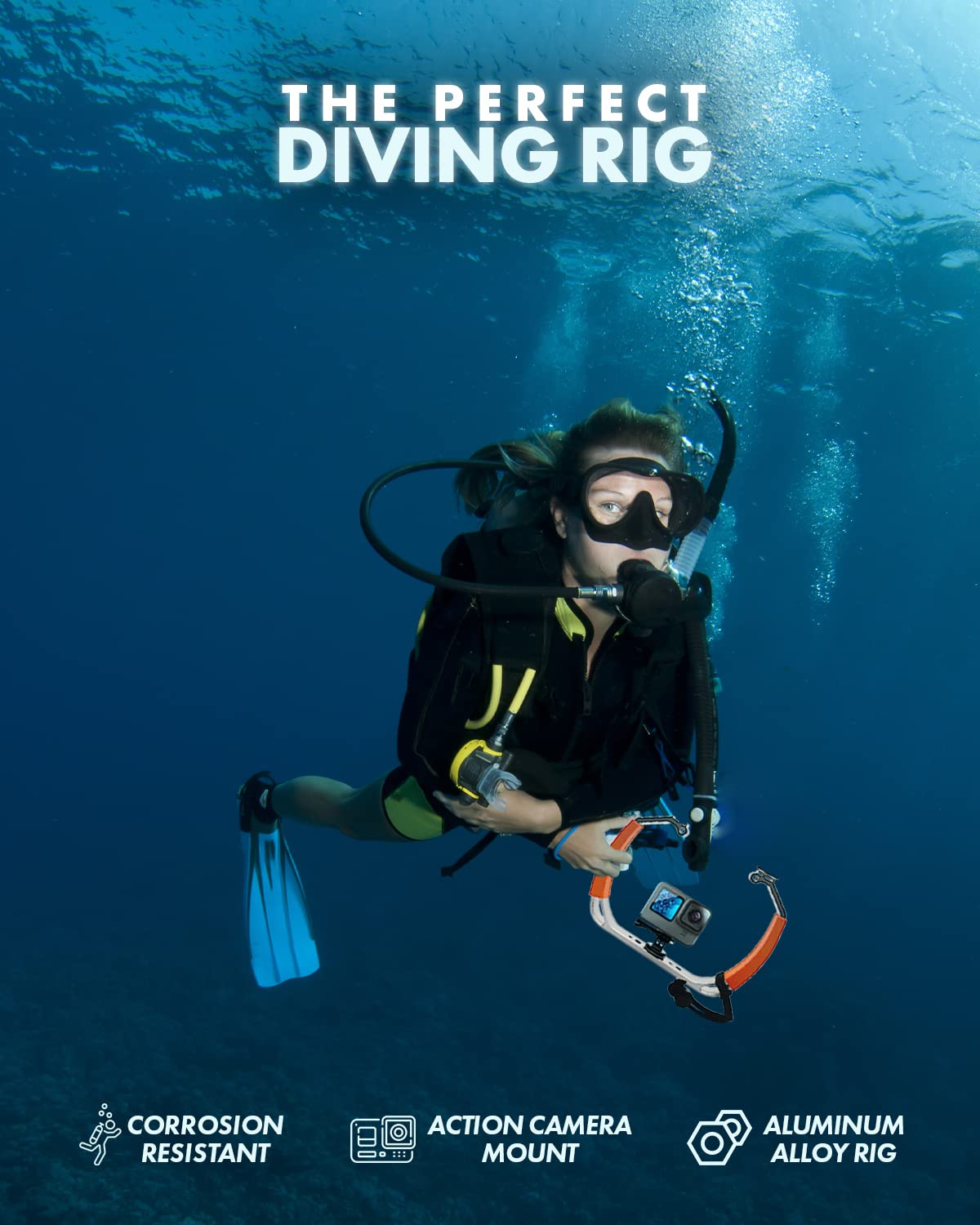Movo GB-U80T Underwater Diving Rig with Cold Shoe Mounts, Strap - Compatible with GoPro Hero, HERO6, HERO7, HERO8, HERO9, HERO10, HERO11, Osmo Action