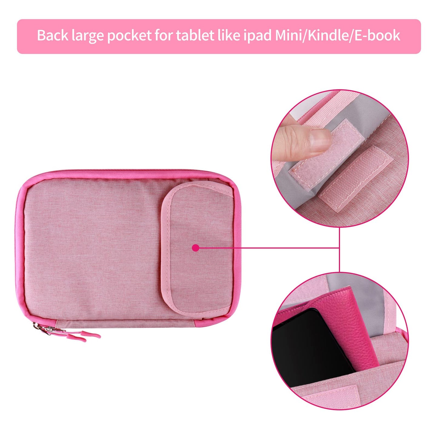 Rinvanic Cable Organizer Bag, Pink Travel Accessories Carry Cases Portable Cord Organizer Bag for Cable, Charger, Phone, USB, SD Card with 8pcs Cable