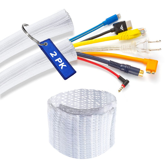 Cable Management Wire Loom 3ft -1 inch, Cable Sleeve Split Tubing, Cord Covers for Wires on Floor, Cord Protectors from Pets Chewing Cables, White (2