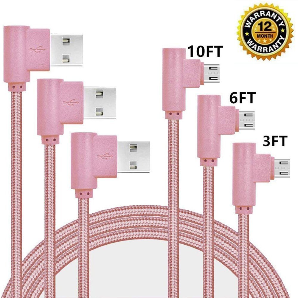 90 Degree Micro USB Cable, CTREEY [3 Pack 3Ft 6Ft 10Ft] Durable Braided Android Charger USB to Micro USB Cable Fast Charging for Samsung Galaxy S7/S6