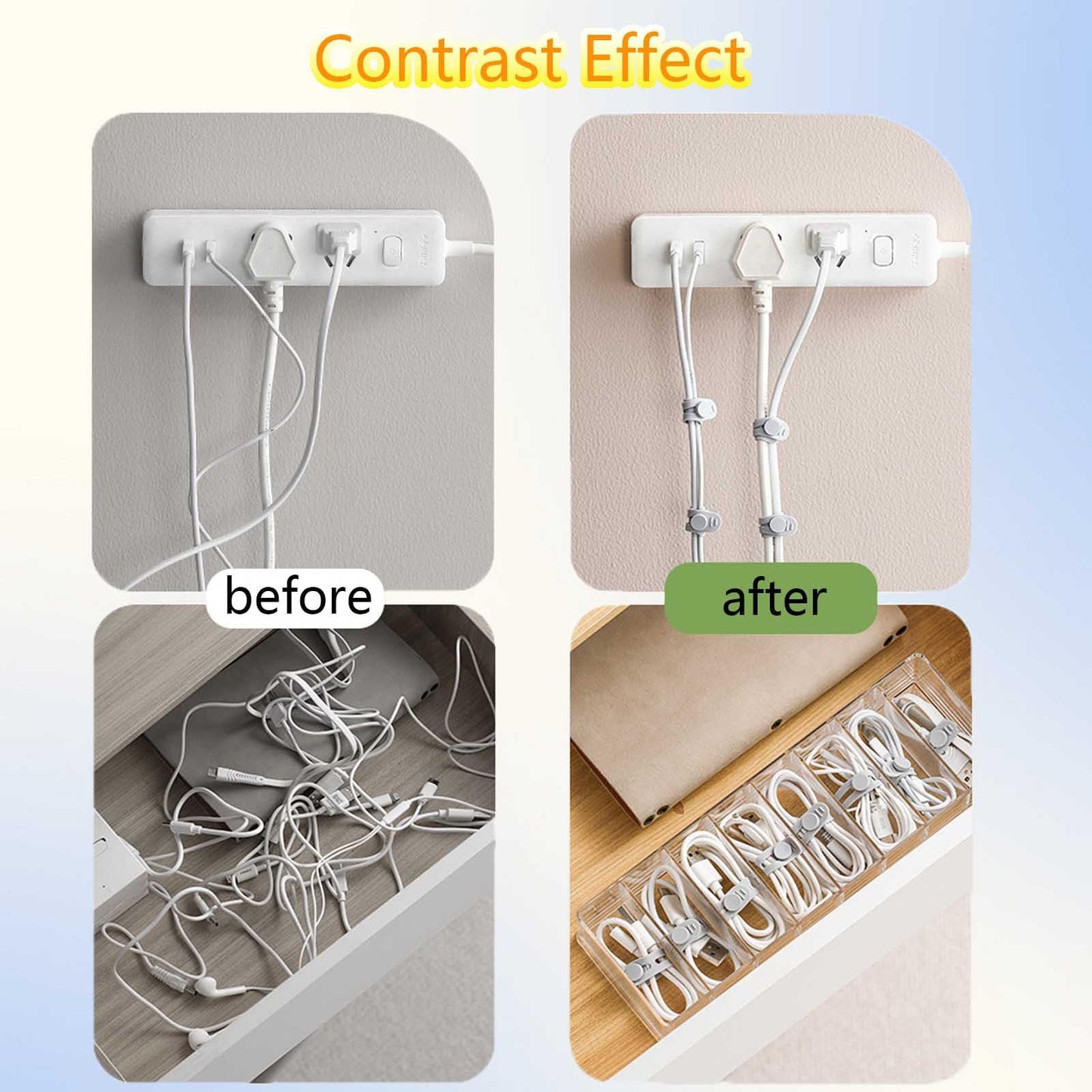 10pcs Silicone Cable Tie Data Cable Organizer, Reusable Cable Manager, Multi Purpose Elastic Rope Manager for Bundling and Fastening Cables and Wires