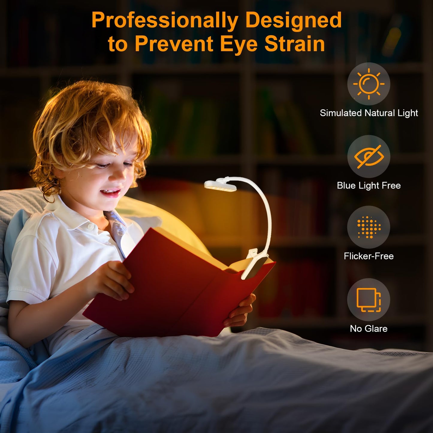 karidi Rechargeable 24 LED Book Light for Reading, 360° Flexible Gooseneck, 5 Color Tones, Clip-on for Books/Tablet/Bed, USB-C, 80H Glare-Free Eye