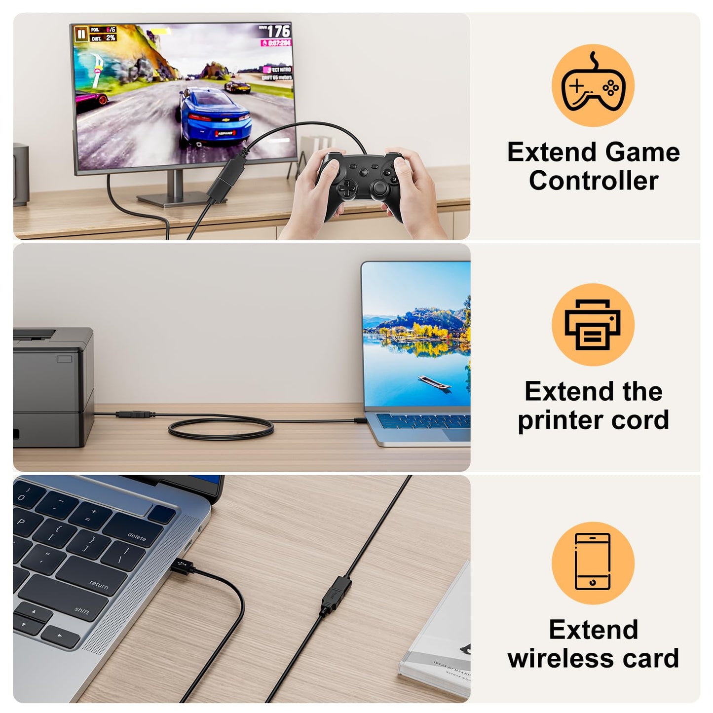 Kehtmay USB 3.0 Extension Cable 20FT, 5Gbps Data Transfer, Male to Female,Enjoy Ultra-Fast Transfer and Convenient Connectivity Compatible