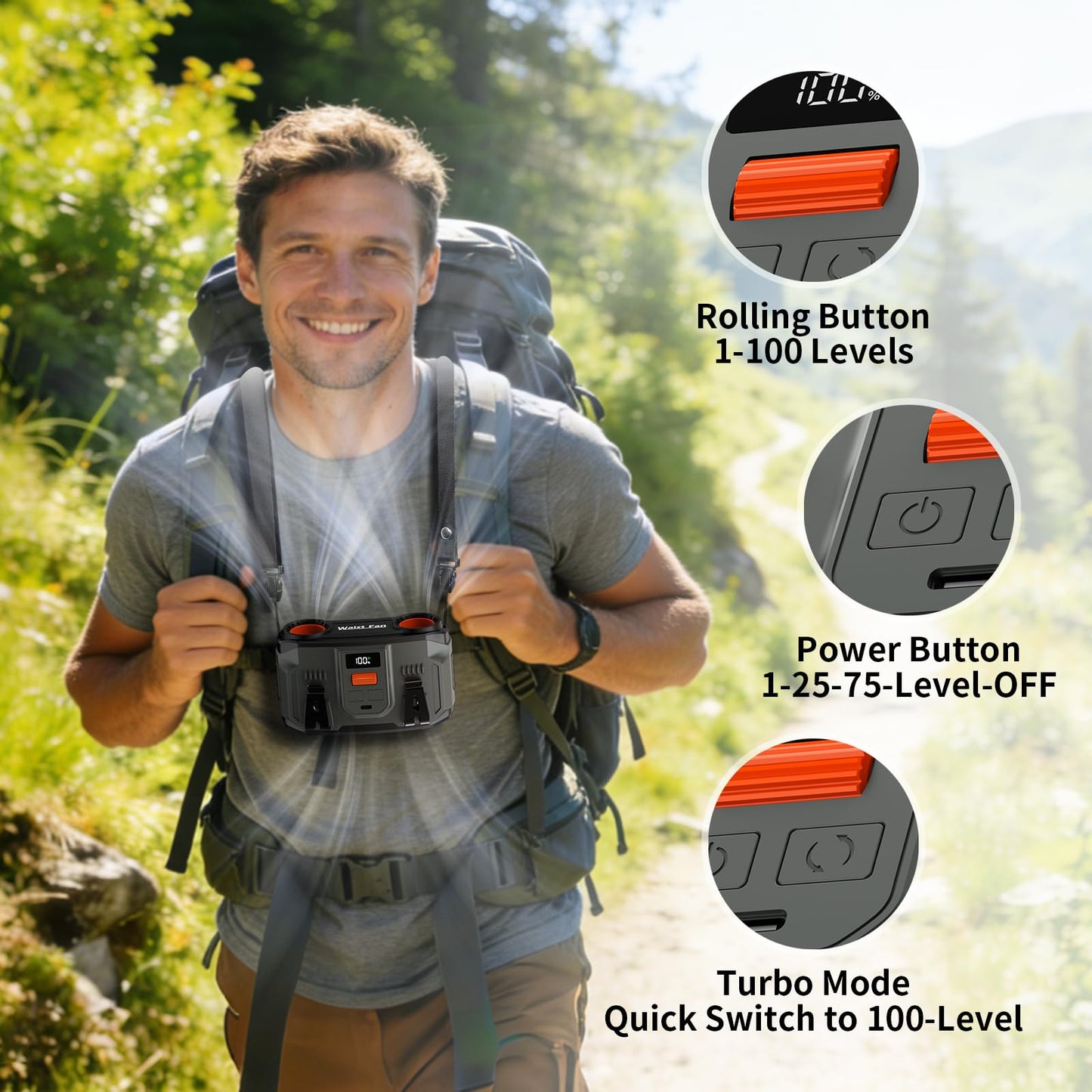 KOLOOBO 20000mAh Portable Waist Fan Rechargeable, Personal Cooling Fan Clip on Wearable Belt Shirt, 100-Speed Battery Operated & 20000RPM Dual Motors