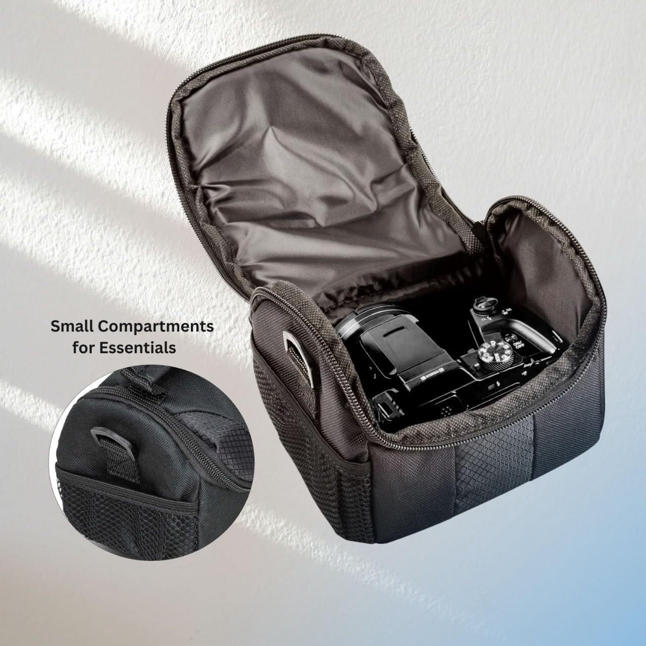 eCostConnection Small Padded Camera Bag with Shoulder Strap - Compact DSLR & Mirrorless Camera Carrying Case, Lightweight Protective Crossbody Case