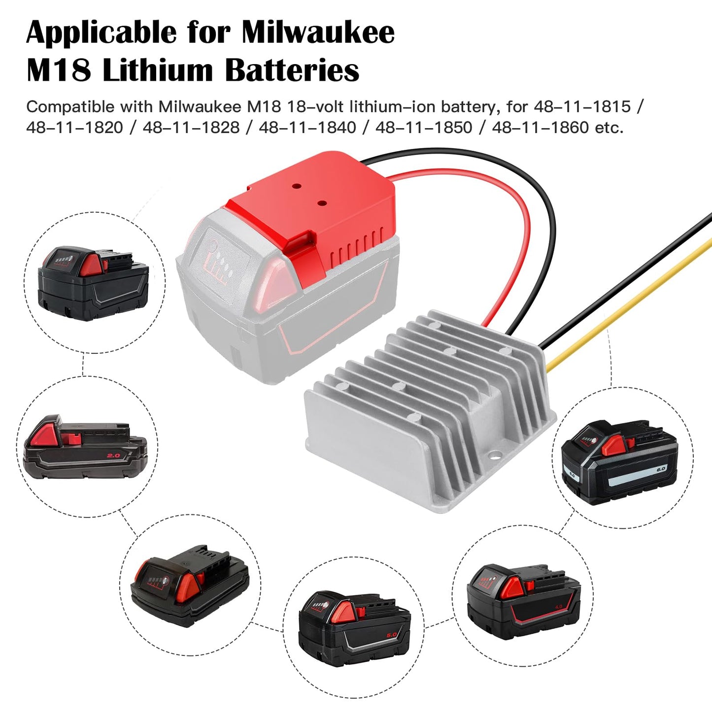 DC Power Aadpter for Milwaukee M18 Battery 18V to 12V Step Down Voltage Converter 15A MAX 180W Inverter Automatic Buck Converter DC Voltage Regulator…