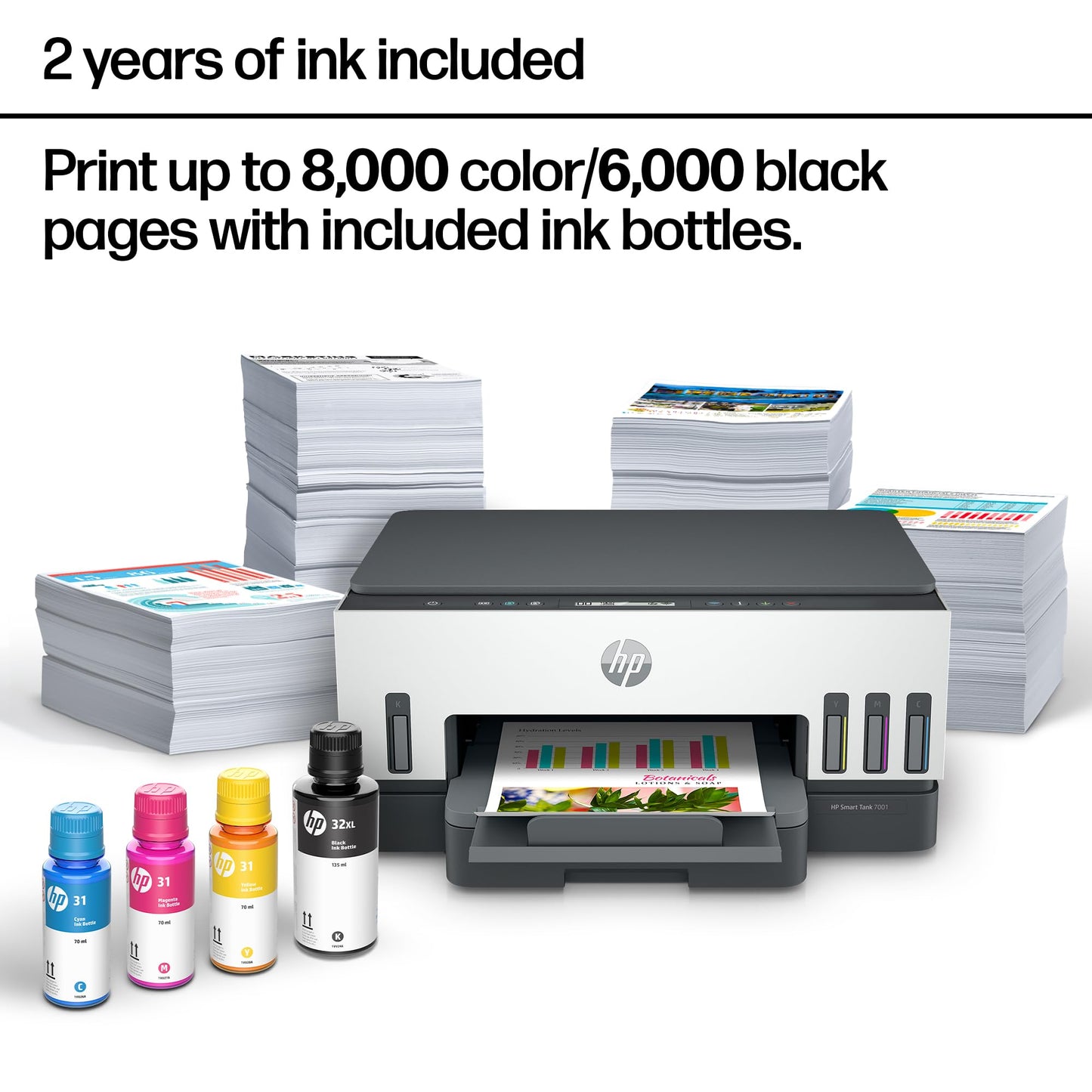 HP Smart Tank 7001 Wireless All-in-One Ink Tank Printer, Scanner, Copier with 2 Years of Ink Included, Best-for-Home Office, Cartridge-Free