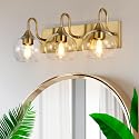 NOVCAND Gold Bathroom Light Fixtures, 3 Light Vanity Light with Clear Glass Shade,L 21" Bathroom Lighting Fixtures Over Mirror