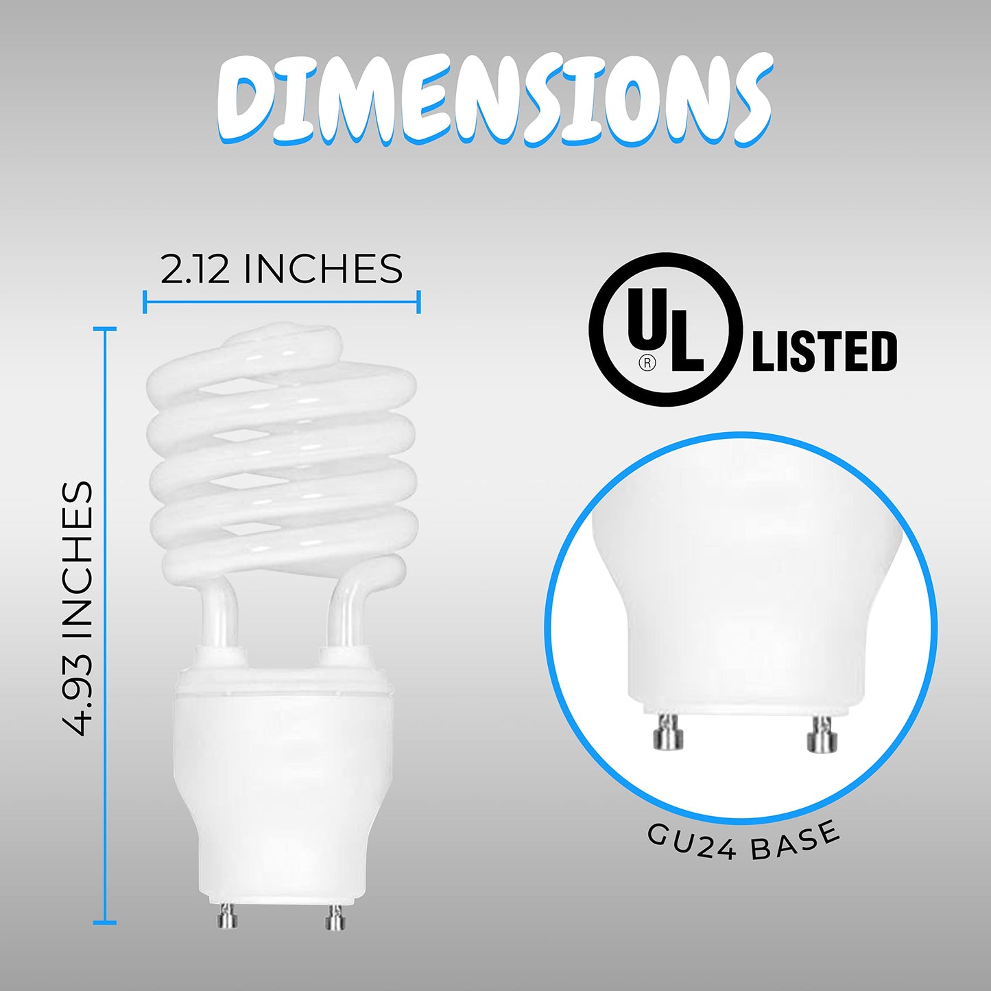 OHLECTRIC CRI 82 Mini Spiral Compact Fluorescent Light Bulbs with GU24 Base - 120V Two Pin Fluorescent Bulbs with 23 W - 2700 Kelvin, Warm White