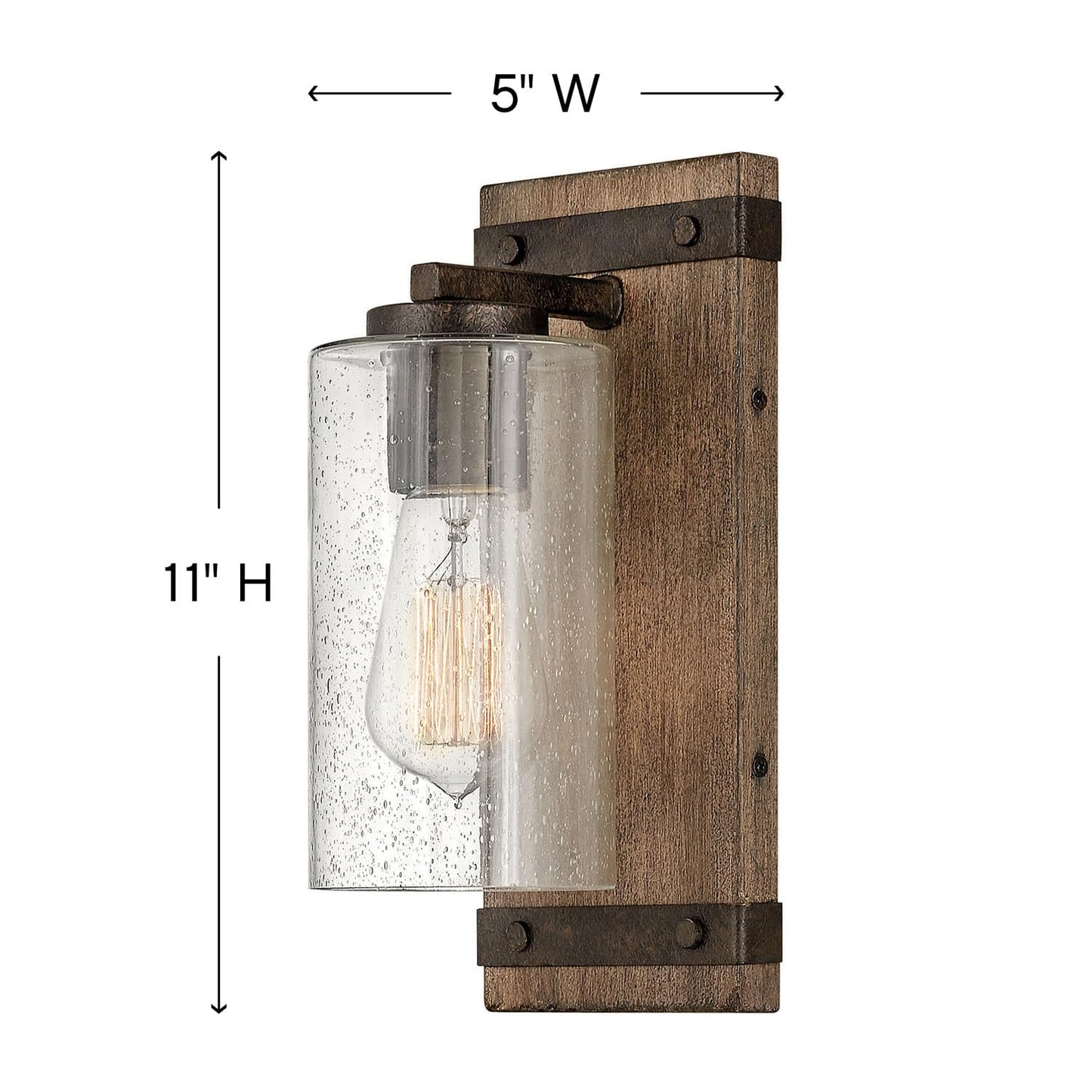 Hinkley Sawyer 5940SQ Single Light Vanity Bath Light Fixture, Rustic Wall Sconce, Mount Up or Down, Farmhouse Style, Sequoia and Iron Rust