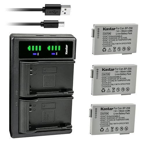 Kastar 3-Pack Battery and LTD2 USB Charger Replacement for Canon BP-208 BP208 BP-208DG Battery, Canon DC10, DC19, DC20, DC21, DC22, DC40, DC50, DC51