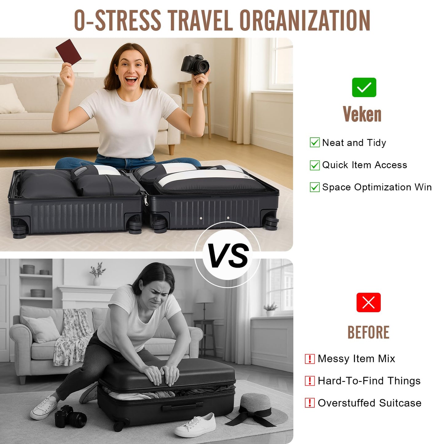 Veken 8 Set Packing Cubes for Travel – Luggage Organizer Bags w/ Laundry & Toiletry Bag, Perfect for Airplane, Road Trip, Camping