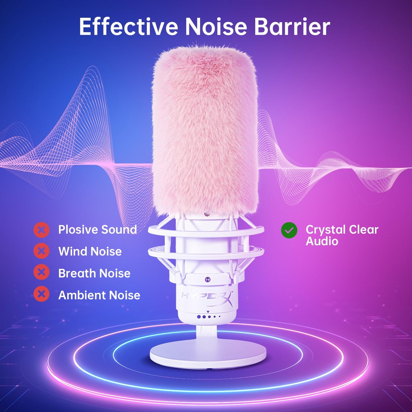 Windscreen/Pop-Filter for Hyperx QuadCast S Microphones -Foam Mic Cover for Filtering Wind Noise, Plosives and Hissing Noise (Furry-Pink)
