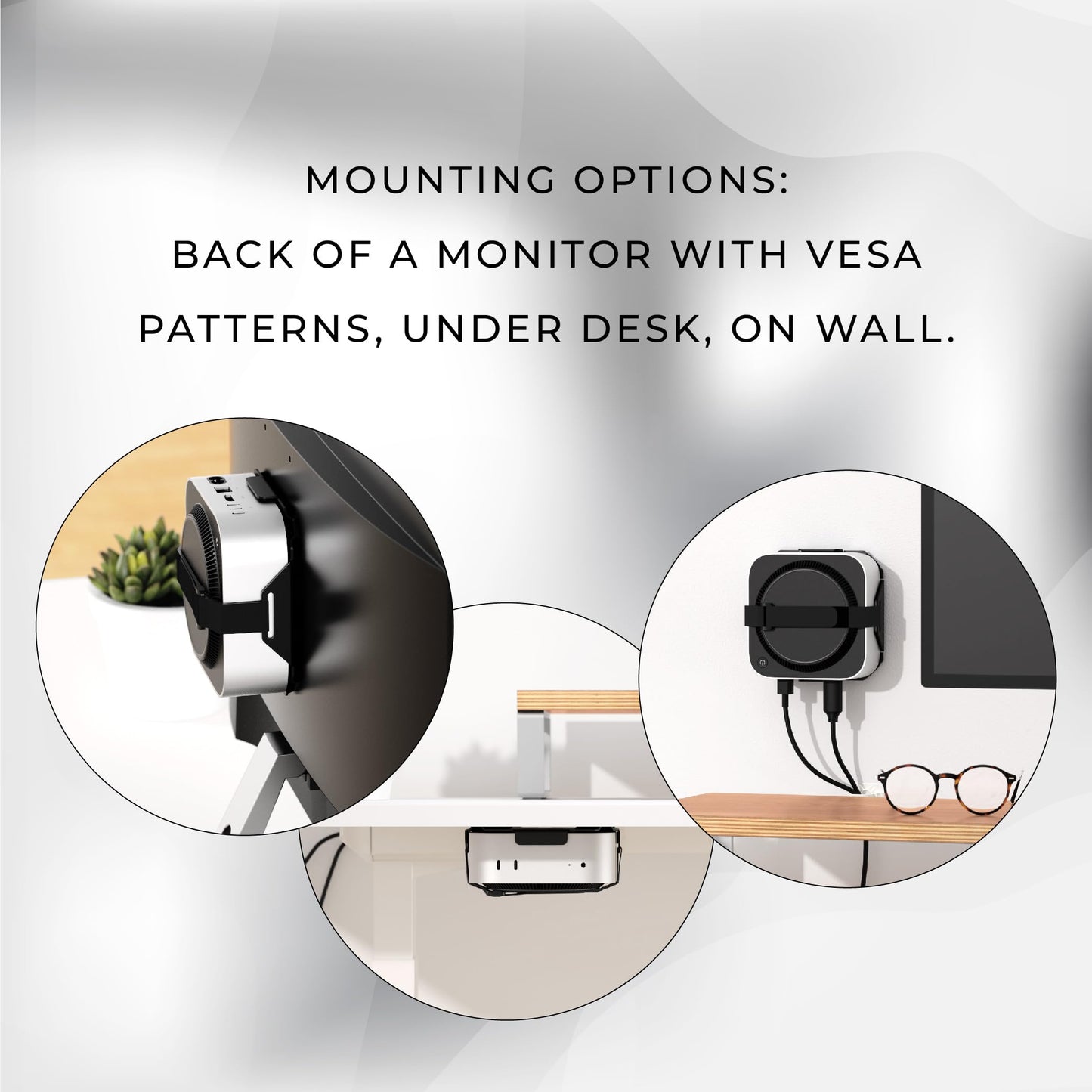 HumanCentric Mount Compatible with 2024 Mac mini, Custom Mount Adapter for Wall, Rack, Under Desk, Behind Monitor, 75x75mm and 100x100mm VESA
