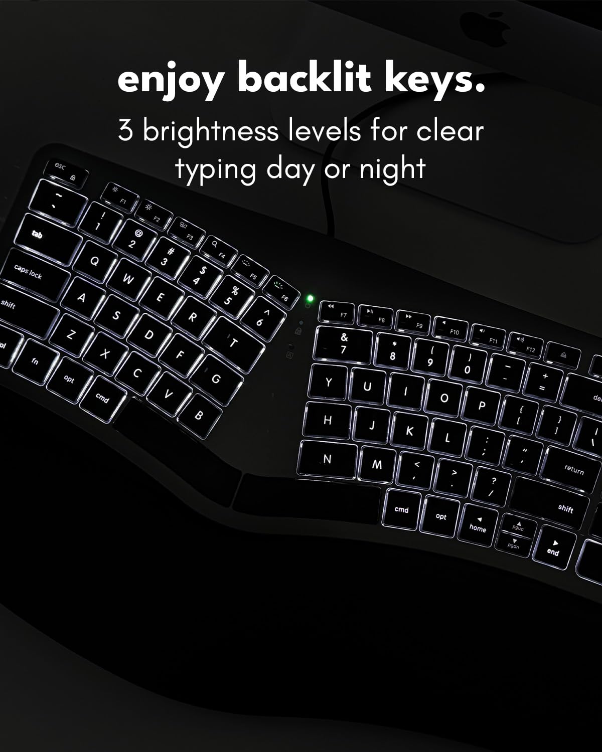 Macally Wired Ergonomic Keyboard for Mac - USB Hub, Backlit Keys, Dual USB C + A Plug, Split Design, Padded Wrist Cushion - Compatible Apple Keyboard