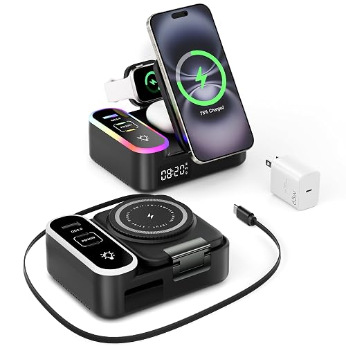 8-in-1 Charging Station 65W, 15W Magnetic Wireless Charger with Retractable Cable, 30W USB C Fast Charging Stand for iPad, Multiple Devices for iPhone