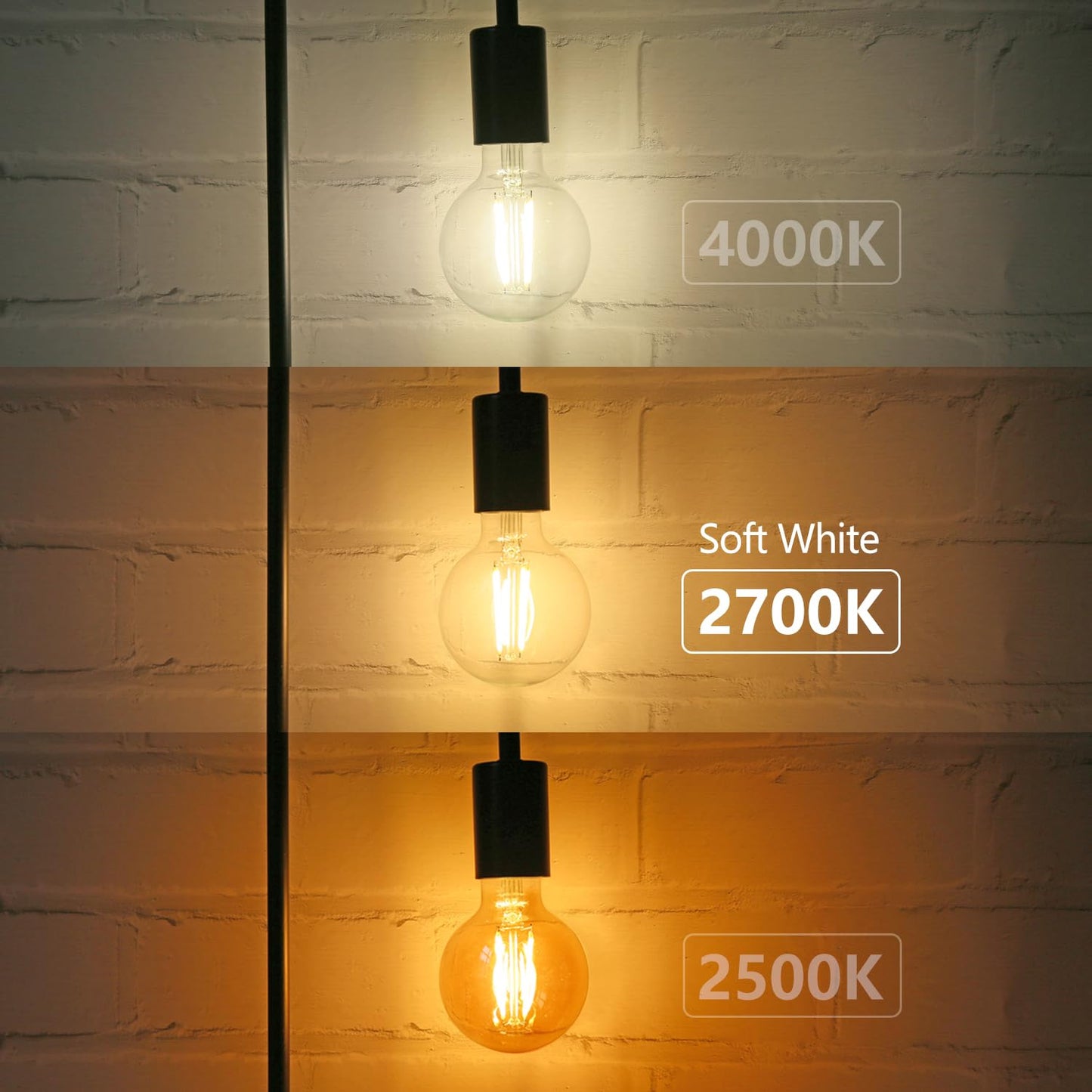 LiEiDi G25 LED Edison Vanity Globe Light Bulbs, LED Filament Light Bulb, 6W Equivalent to 60W, G80 Dimmable 700LM E26 Medium Base, Bathroom Vanity