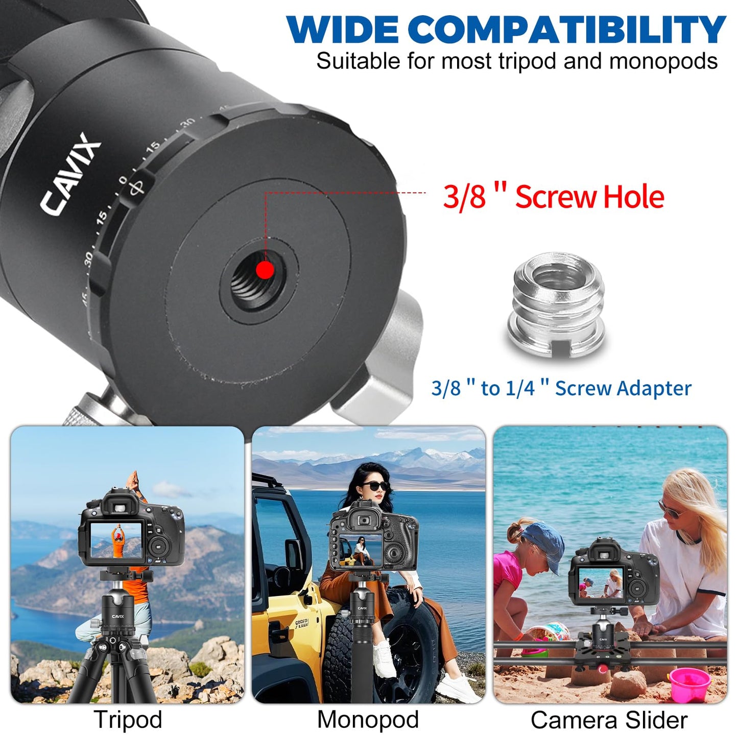 CAVIX 360°Panoramic Ball Head Tripod Head, 18kg(39.7lbs) Load Capacity, 44mm Metal Ball Head with 1/4" Arca-Swiss Quick Release Plate for Tripod