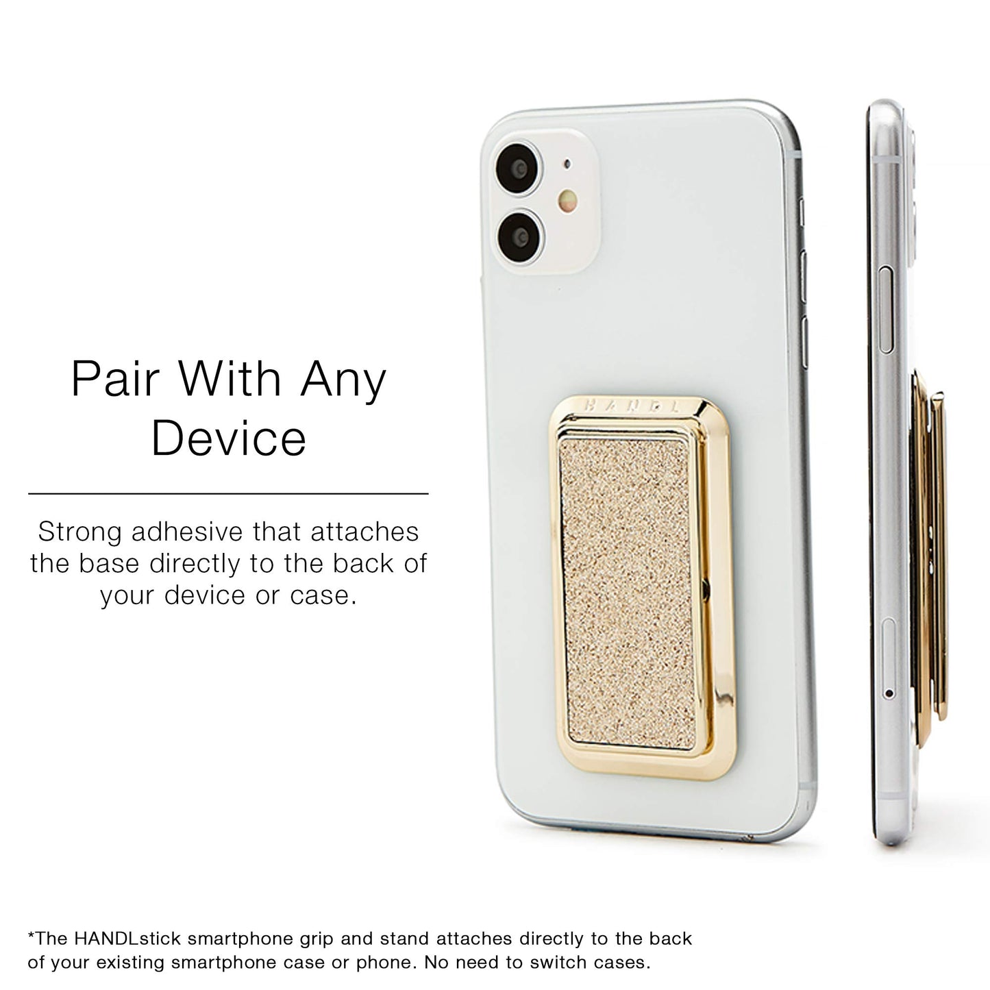 HANDL New York Champagne Glitter HANDLstick Silver Glitter Grip and Stand for Smartphone