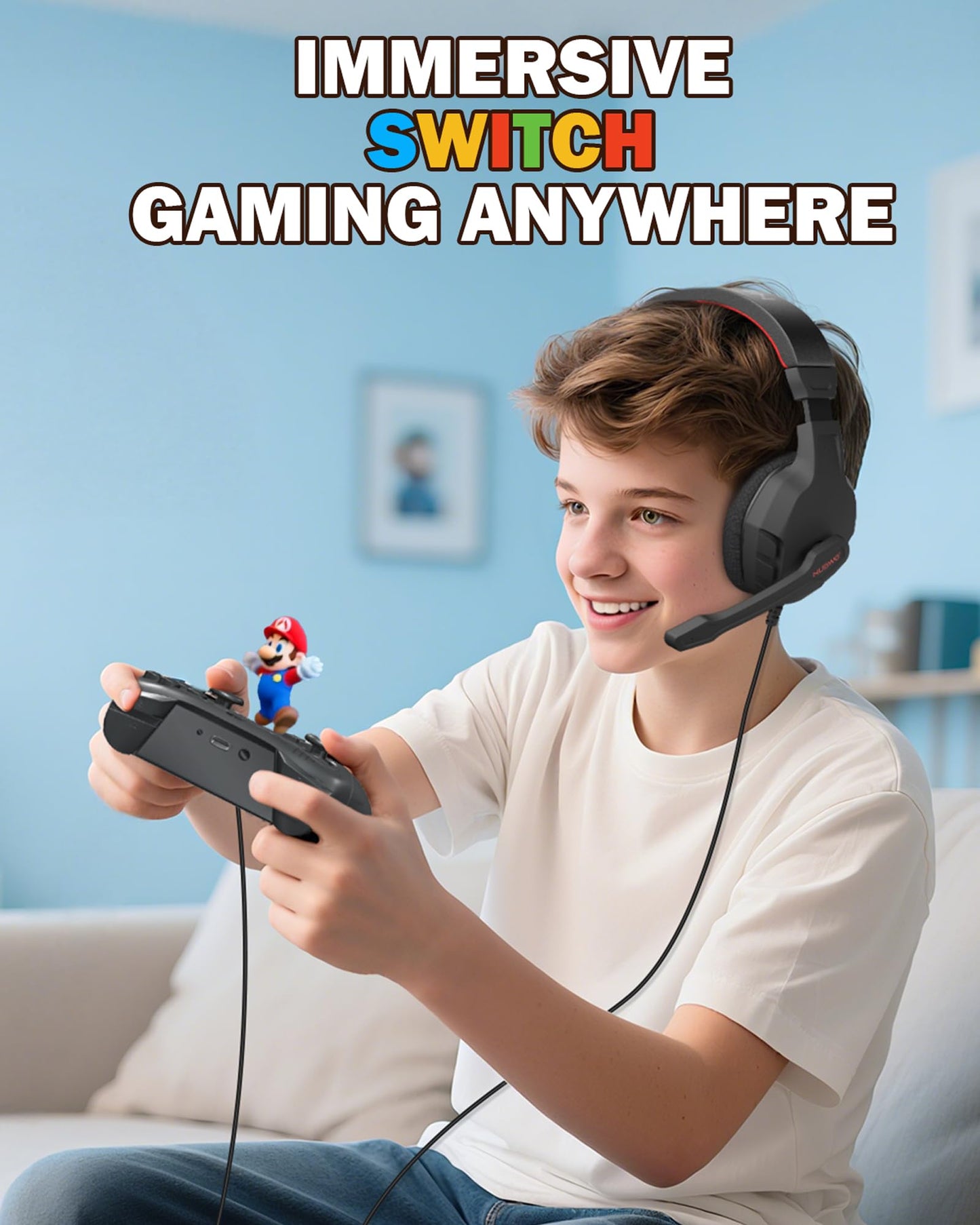 NUBWO U3 Gaming Headset with Microphone, Safe Volume Limited, Kids Headphones for Switch, Super Lightweight, Rich Sound, 3.5mm Jack for NS, PS4, PS5…