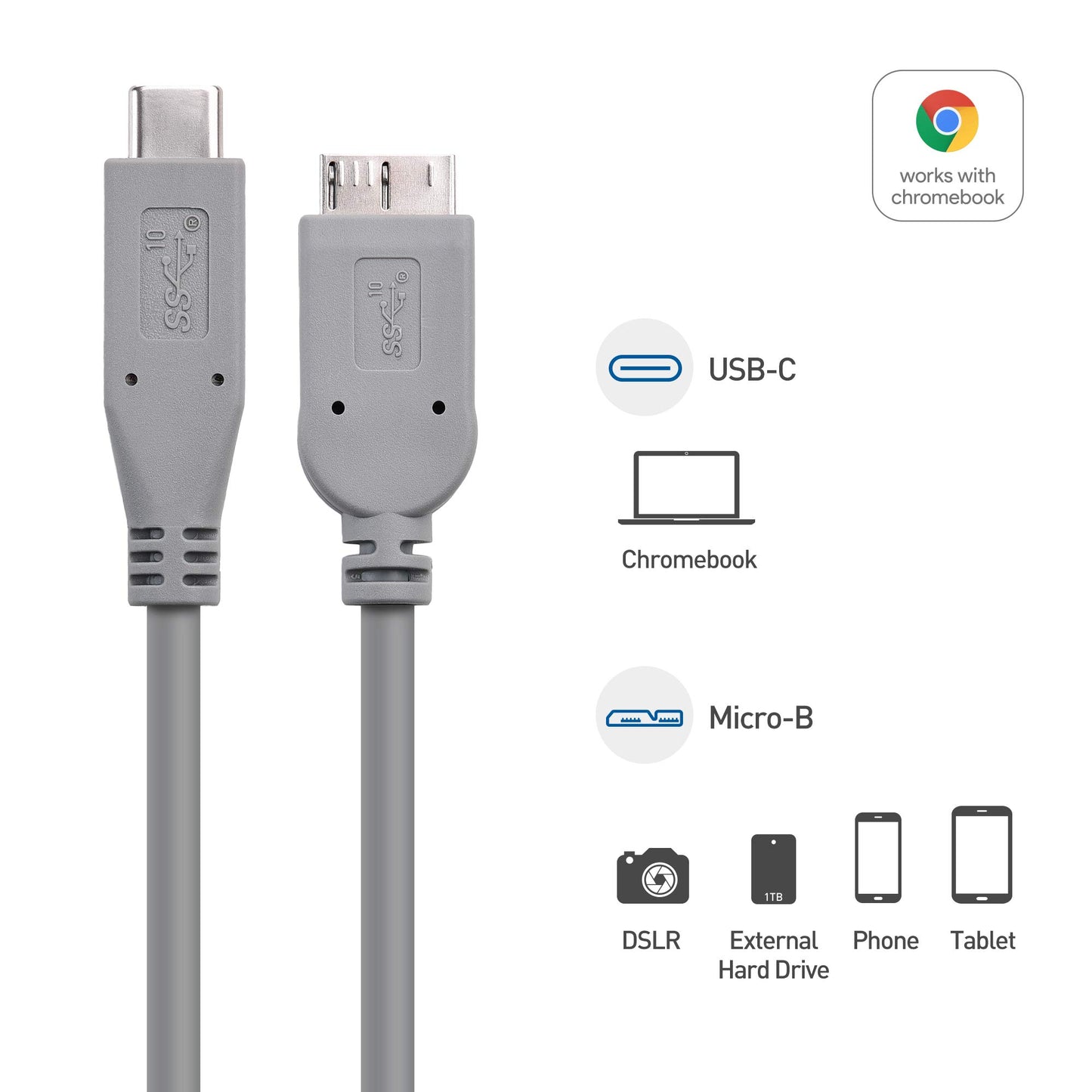 [Works with Chromebook Certified, USB-IF Certified] Cable Matters USB C to Micro USB3.1 Gen 2 Cable 10 Gbps 1.5 Feet