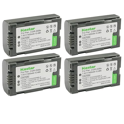 Kastar 4-Pack CGR-D08 Battery Replacement for Panasonic PV-DV900, PV-DV901, PV-DV910, PV-DV951, PV-DV952, PV-DV953, PV-GS2, PV-GS9, PV-GS11, PV-GS12