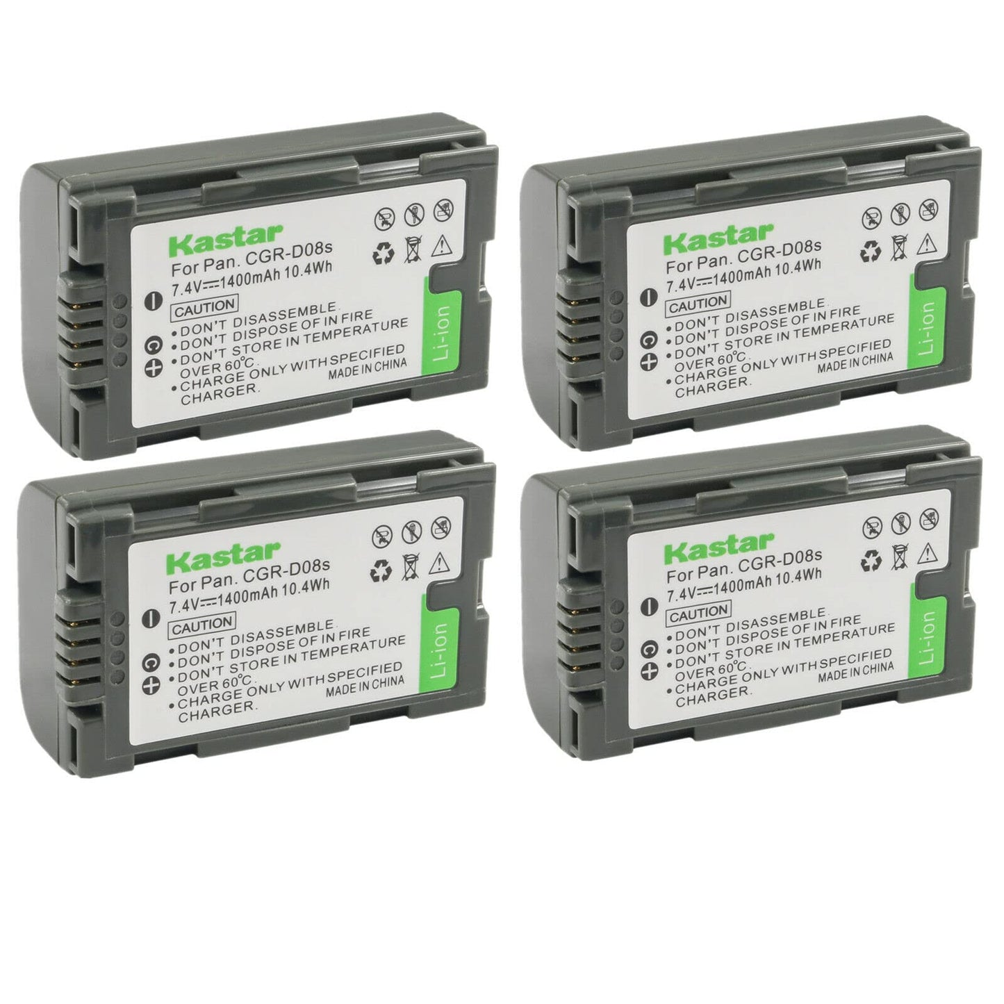 Kastar 4-Pack CGR-D08 Battery Replacement for Panasonic PV-DV900, PV-DV901, PV-DV910, PV-DV951, PV-DV952, PV-DV953, PV-GS2, PV-GS9, PV-GS11, PV-GS12