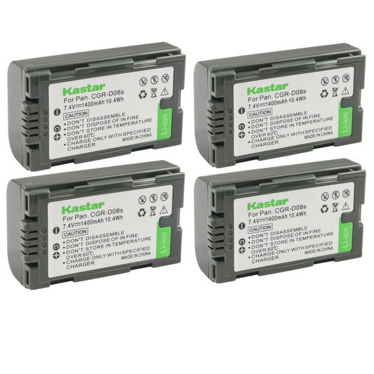 Kastar 4-Pack CGR-D08 Battery Replacement for Panasonic PV-DV900, PV-DV901, PV-DV910, PV-DV951, PV-DV952, PV-DV953, PV-GS2, PV-GS9, PV-GS11, PV-GS12