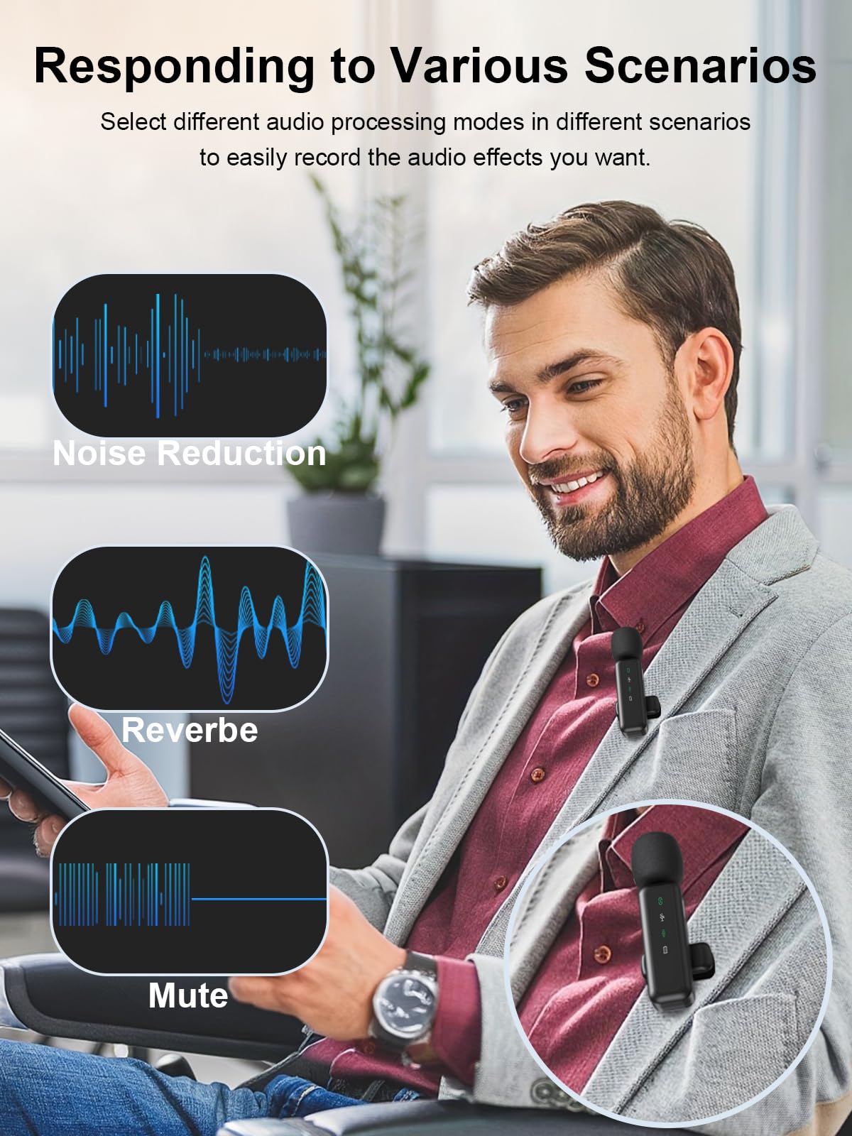 BILIWAL Wireless Lavalier Microphone, Noise Cancelling Lapel Recording Entry-Level 2 Pack Mics, 3IN1 Port for Most Devices