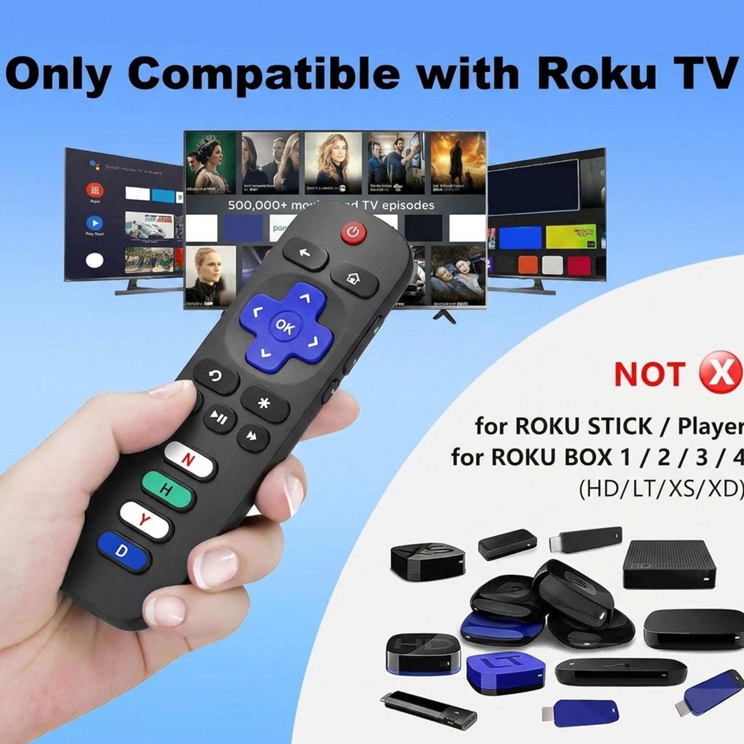Universal Replacement Remote Control for Roku Smart TV, Compatible with TCL Roku/Hisense Roku/Onn Roku/Sharp Roku/Element Roku/Westinghouse