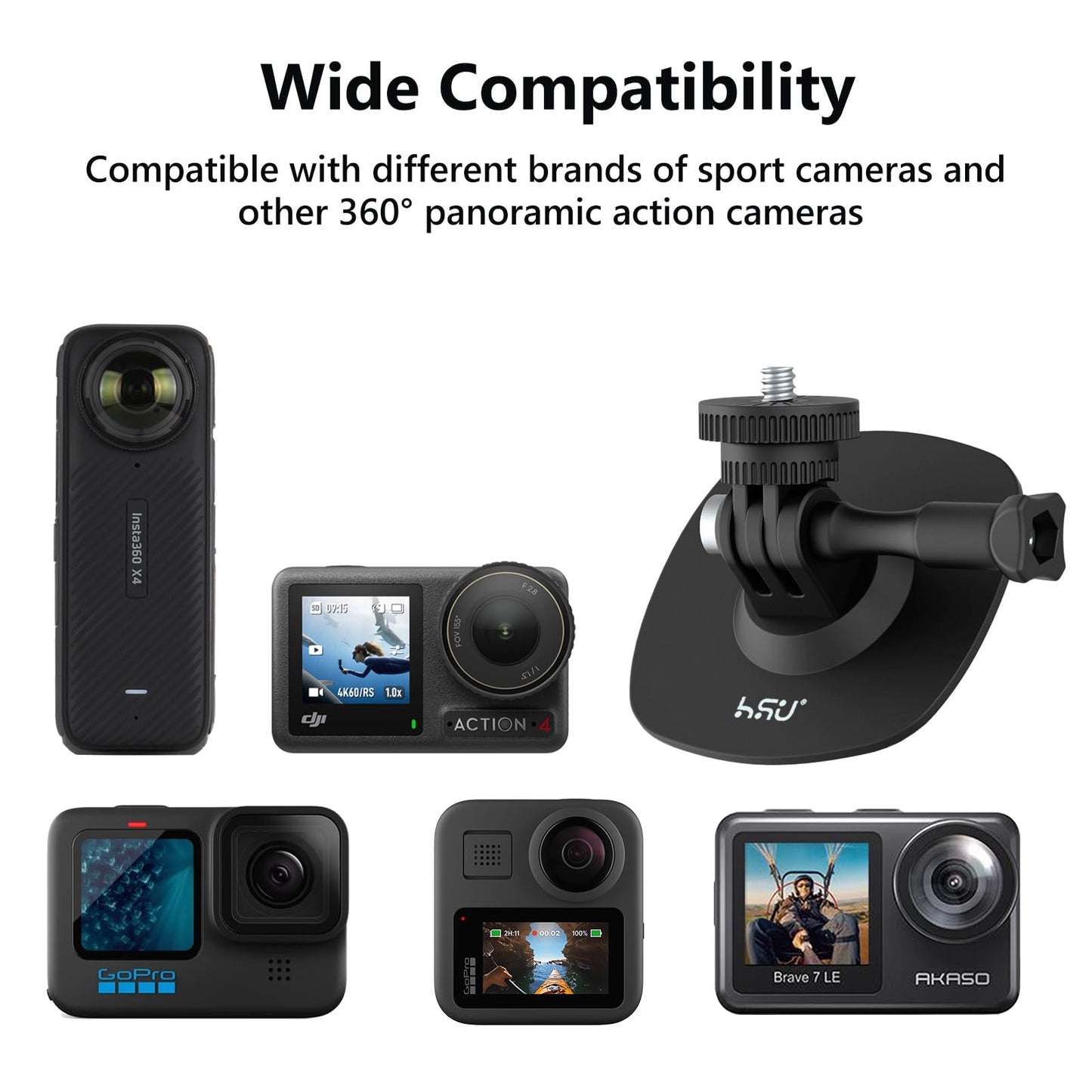 HSU Flexible Adhesive Mount Kit, 3M Helmet Adhesive Sticky Mounts Compatible with Insta360 X4 X3 X2 X One RS, GoPro Hero 12/11/10/9/8/7, GoPro Max