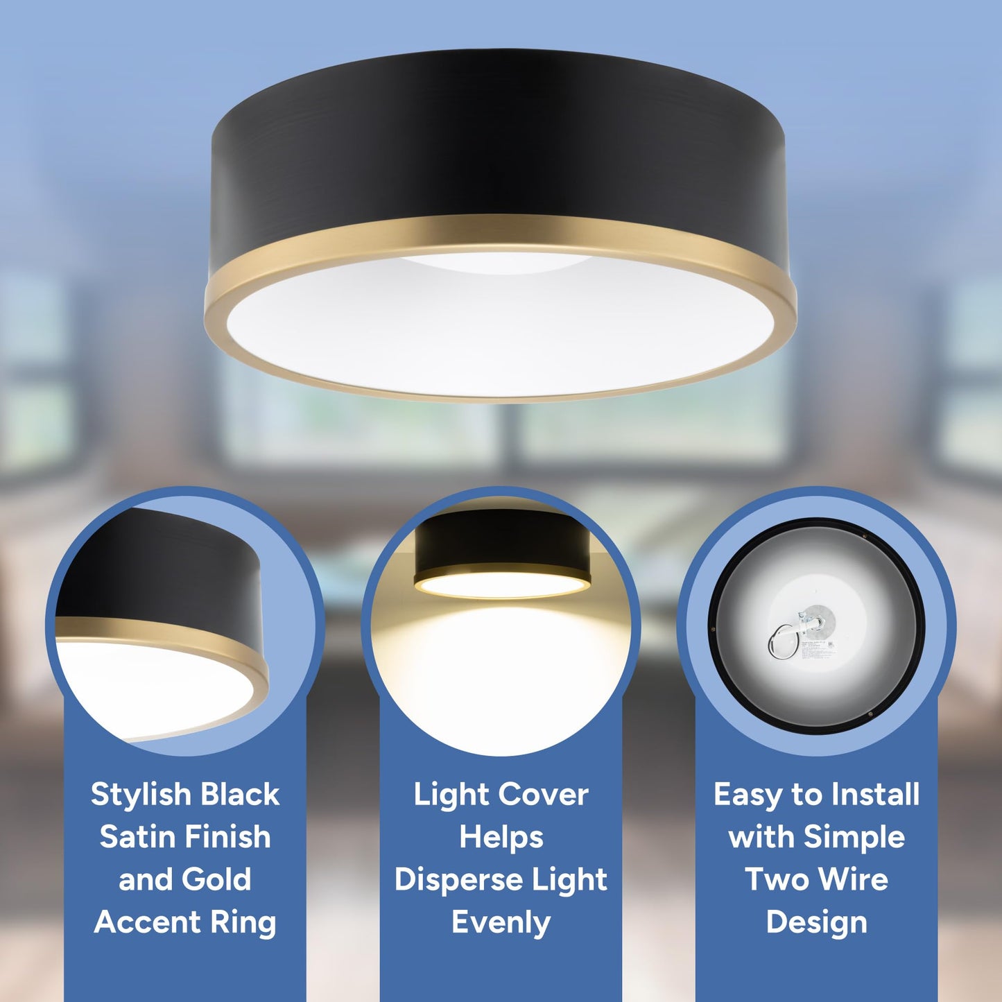 RecPro RV Wall Sconce Light | 12V LED Interior Light Fixture | Satin Black & Gold | Modern Round Globe Design | 3500K Neutral White | Non-Dimmable