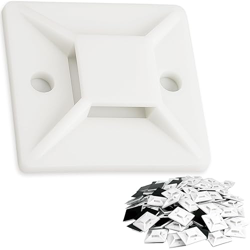 Super-Adhesive X-Large Cable Tie Mounts 100 Pack For Fast, Frustration-Free Wire Management. Anchor These Zip Tie Bases Tools-Free With Sticky Backs