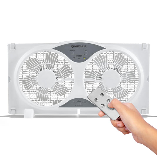 Nexair 9" Twin Window fan with Remote Control, 3 Speed Bedroom window fan reversible Airflow Exhaust And Intake Quiet Operation, Fan Window Easy