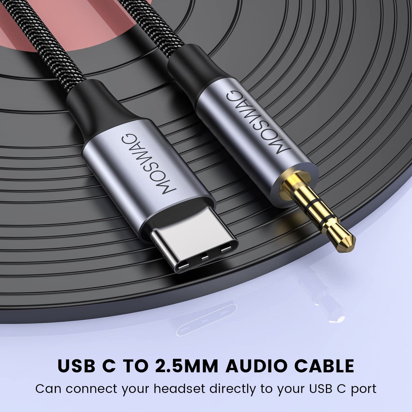 MOSWAG 3.3ft USB C to 2.5mm Aux Audio Cable, USB C to 2.5mm TRS Hi-Fi Nylon Braided Auxiliary Cable for Bose QuietComfort SE, QCSE, QC45, QC35 II