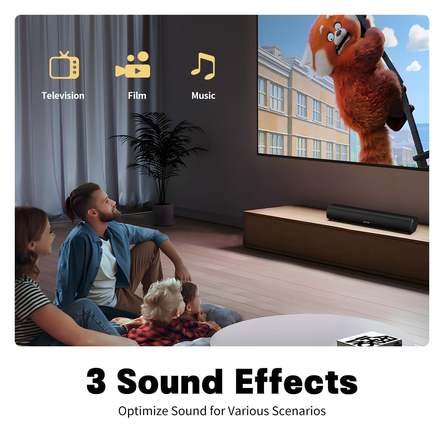 Rythflo Sound Bar for Smart TV, 16'/60W Soundbar with Impactful Bass, Dynamic Light and Remote Control, Wall Mountable TV Speakers