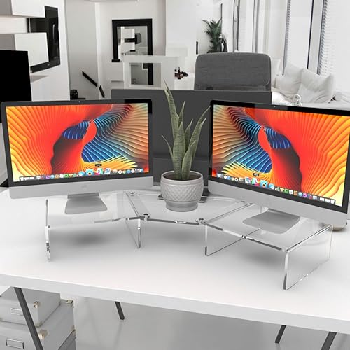 Vray Designs LLC - Dual Monitor Stand - Clear Acrylic Dual Computer Monitor Stand - Ergonomic Monitor Stand for Desk - Made in USA