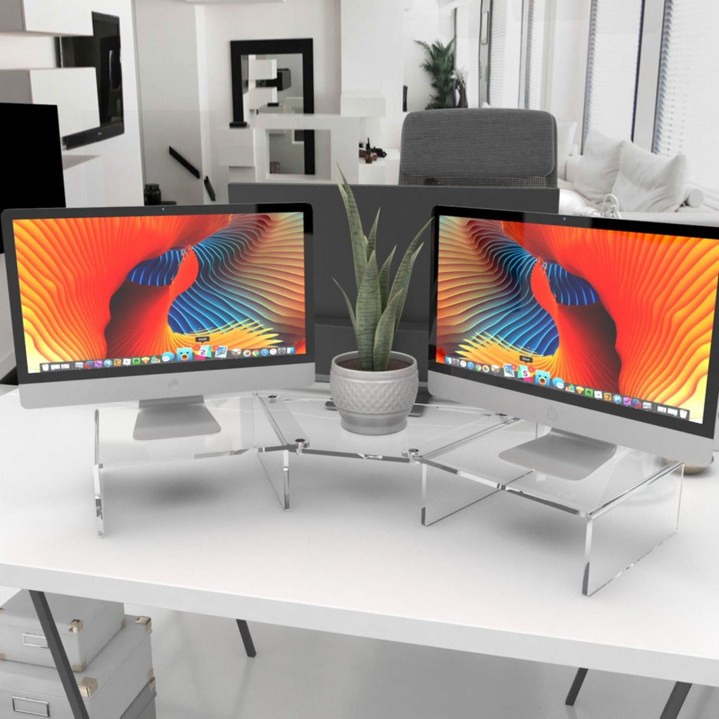 Vray Designs LLC - Dual Monitor Stand - Clear Acrylic Dual Computer Monitor Stand - Ergonomic Monitor Stand for Desk - Made in USA