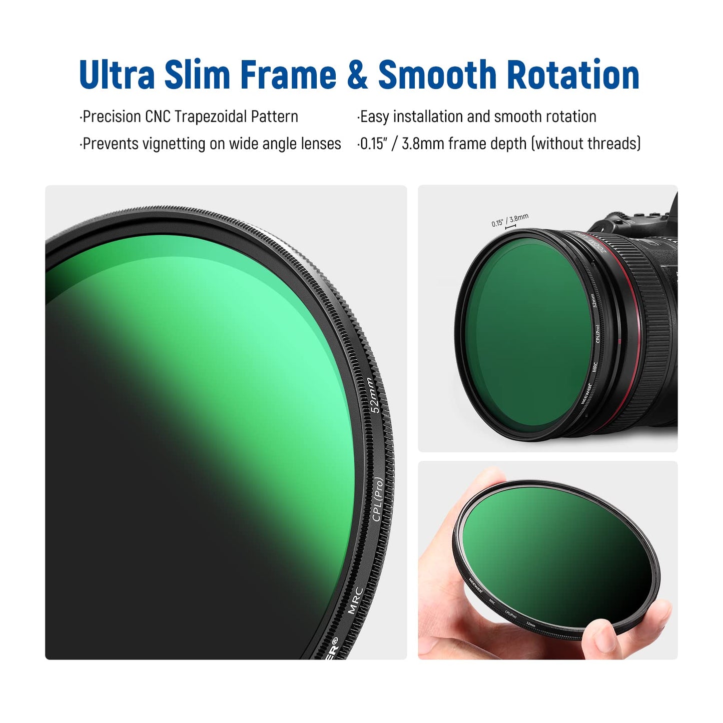 Neewer 52mm Polarizing Filter 30 Layer Multi Resistant Nano Coatings Circular Polarising Filter(CPL) Reduce Glare/Enhance Contrast/Ultra Slim/Reduces